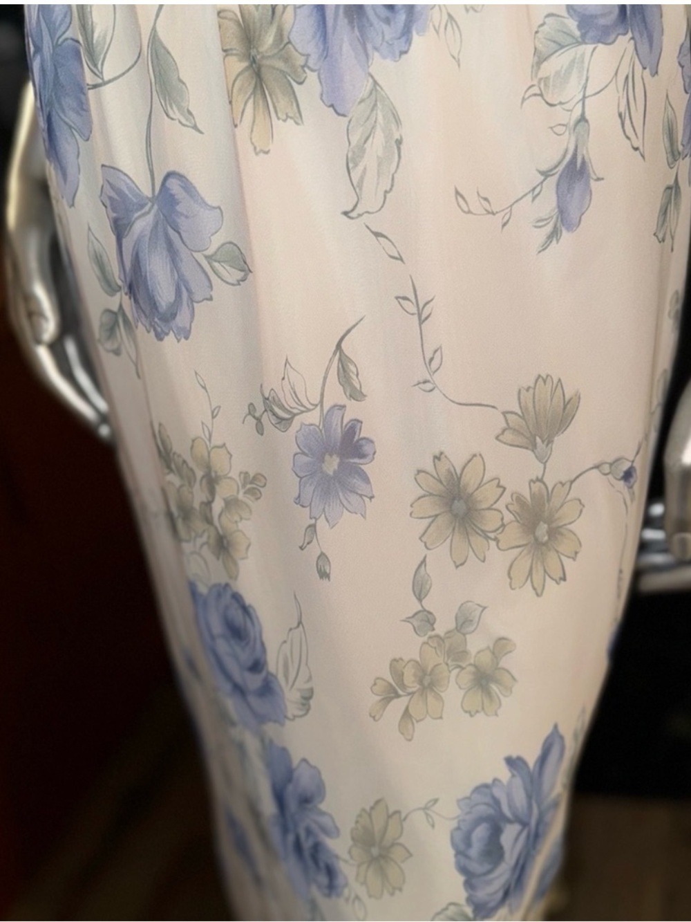 Floral Blue and White Ruffled Hem Skirt - Picture 2 of 4